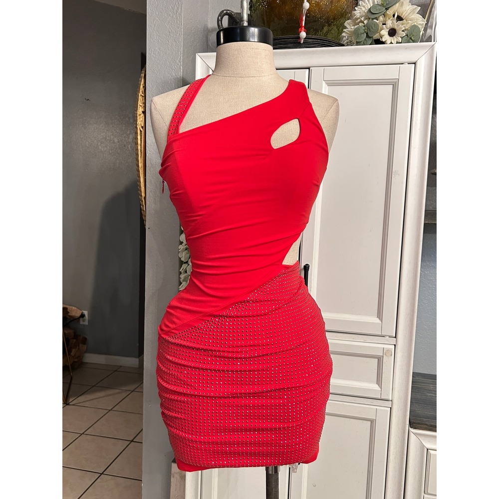 Bebe Red Fitted Mini Dress Bodycon xxsmall Sexy Party Clubbing